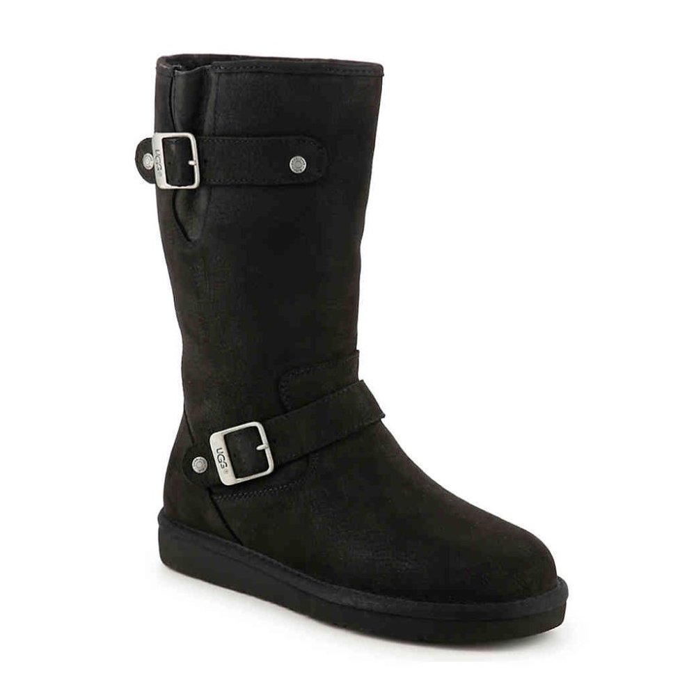 Ugg Sutter Black Leather Moto Winter Snow Boots